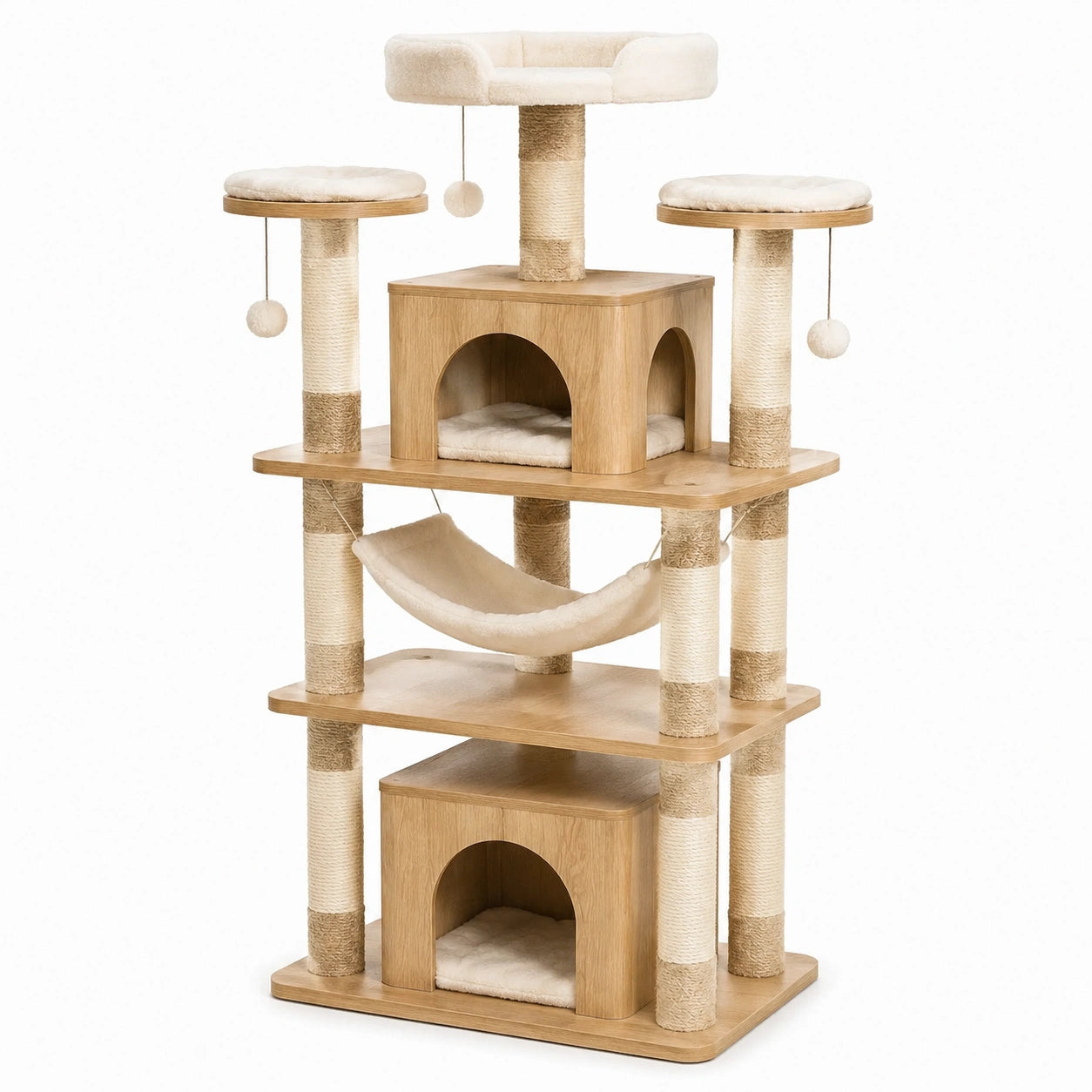 Arbre à chat en contreplaqué avec sisal et tissu