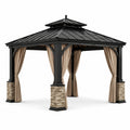 Pavillon en acier noir avec rideaux en polyester et piliers en pierre 300x400 cm