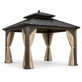 Pavillon de Jardin en Métal avec Toit en Acier et Rideaux en Polyester Beige 400x300 cm