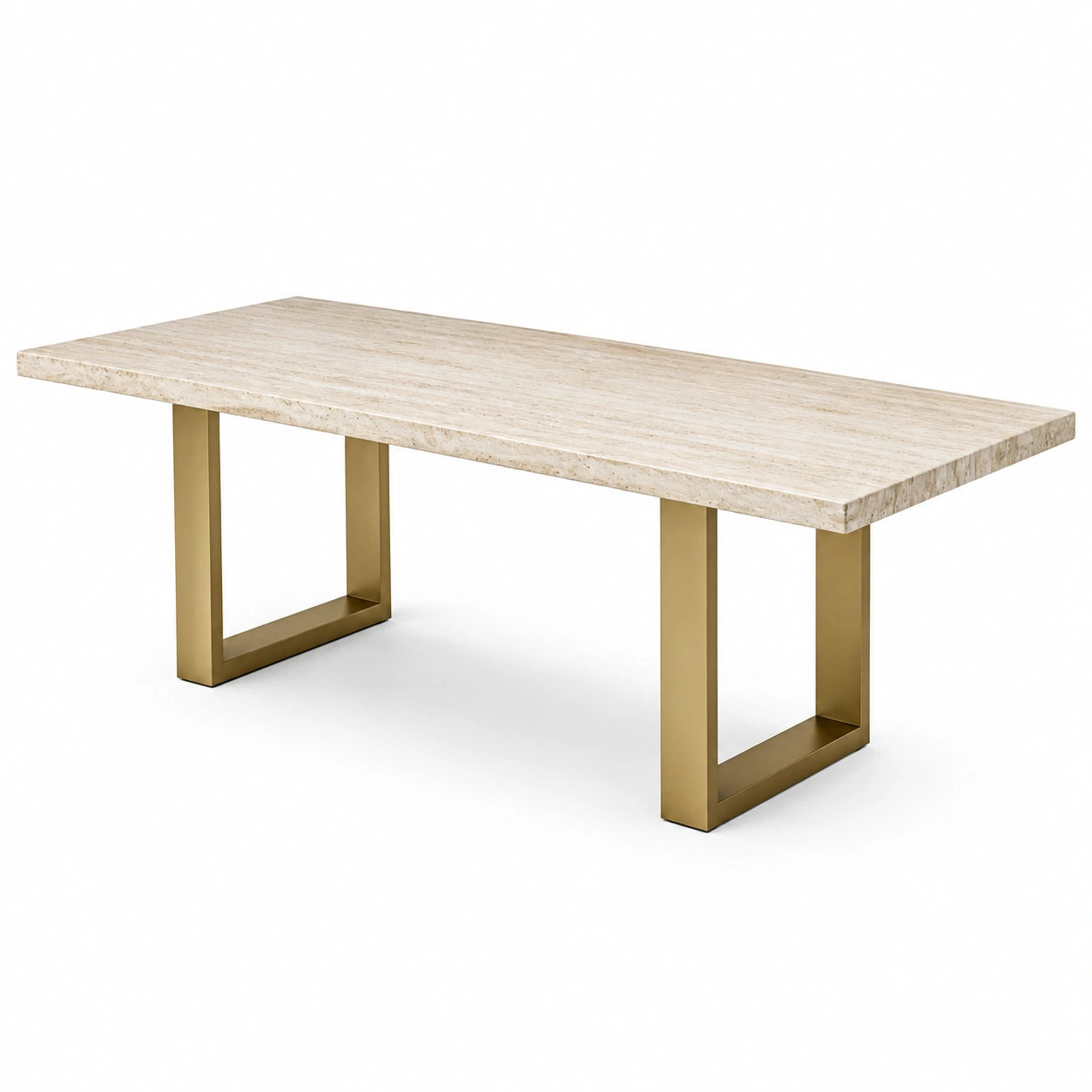 Table rectangulaire en travertin et métal doré 200 cm