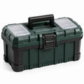 Boîte à outils plastique vert et noir avec compartiments transparents