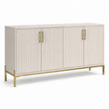 Buffet blanc avec portes cannelées en bois et pieds en métal doré