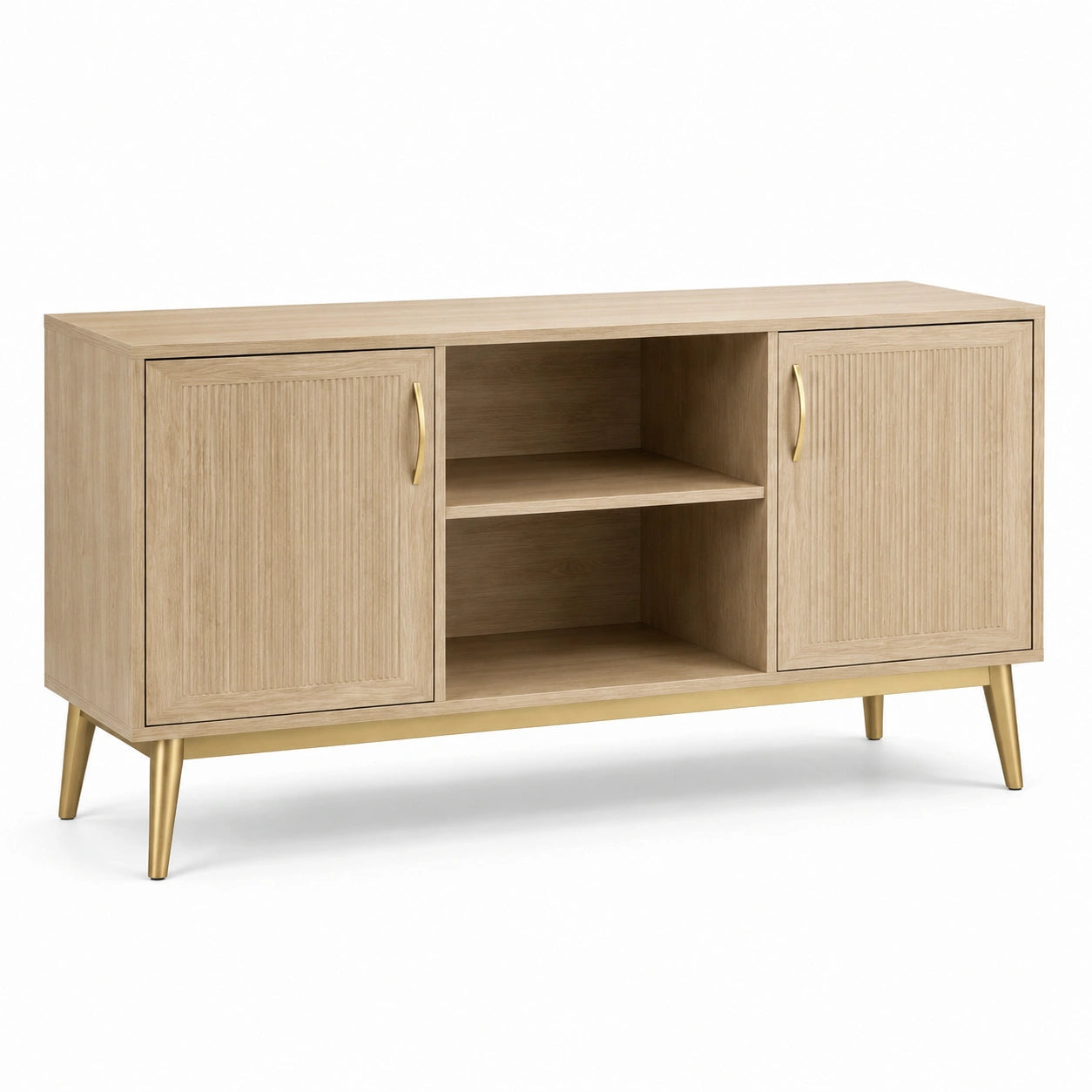 Buffet en bois avec portes et étagères chêne clair et doré 120x40x75 cm