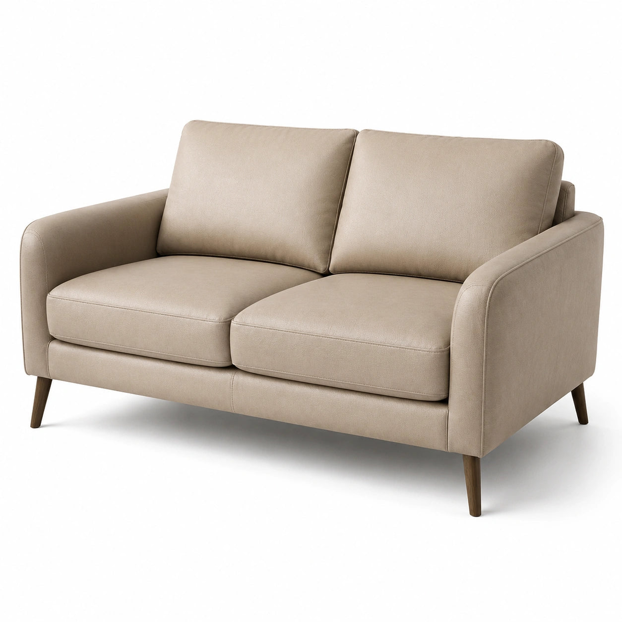 Canapé 2 places en cuir synthétique beige et bois massif
