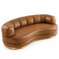 Canapé courbé en cuir synthétique marron avec base en métal doré 220 cm