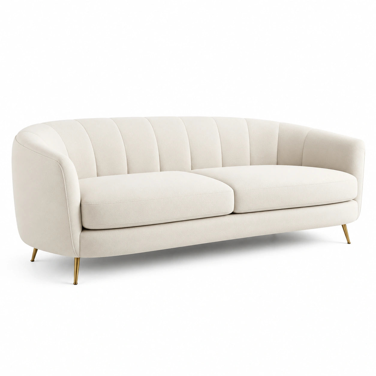 Canapé 3 places en tissu beige avec pieds en métal doré