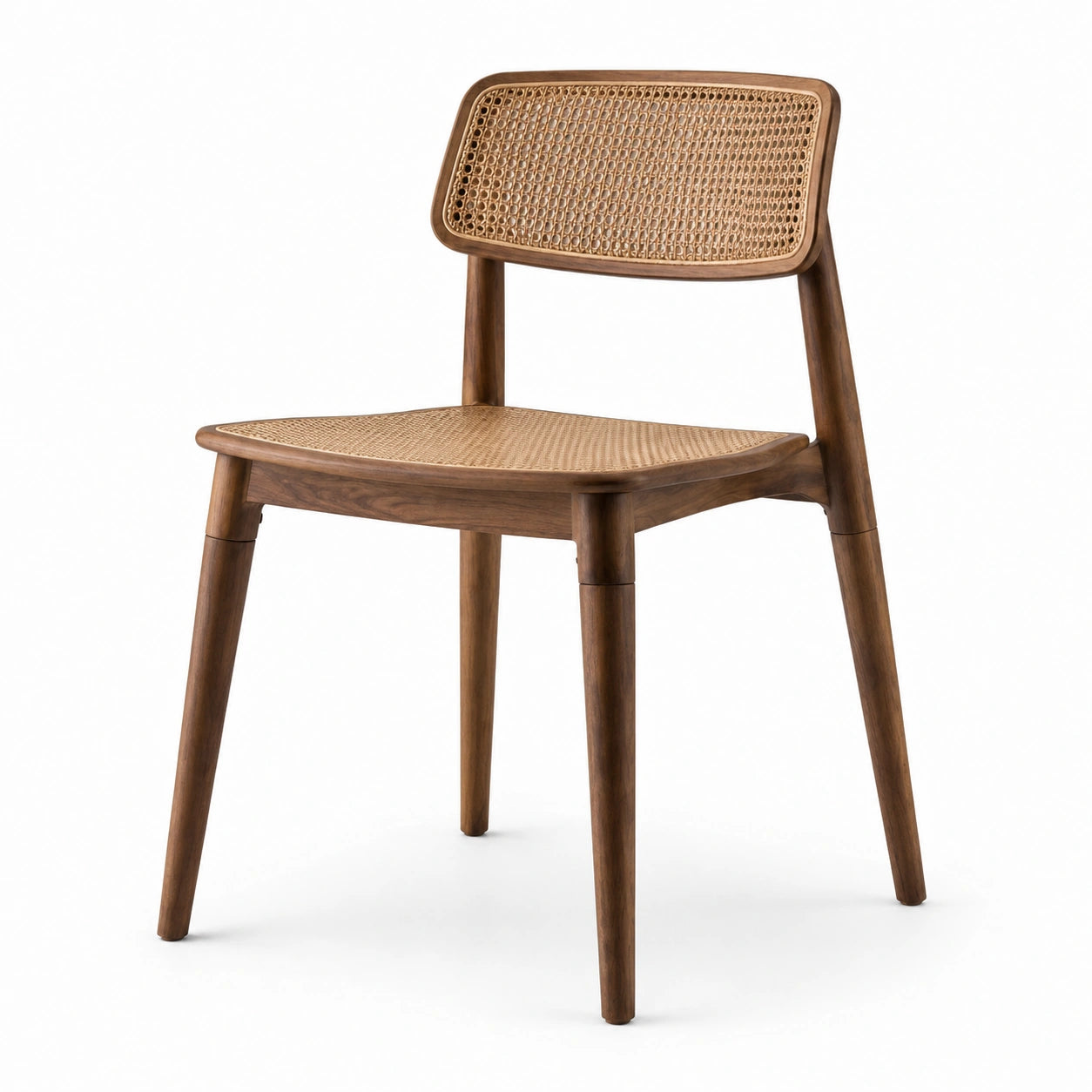Chaise en bois de noyer et rotin