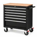 Chariot à outils en métal noir avec plateau en bois massif