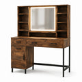 Coiffeuse en bois d'acacia avec miroir LED et étagères, marron, 120x45x140 cm