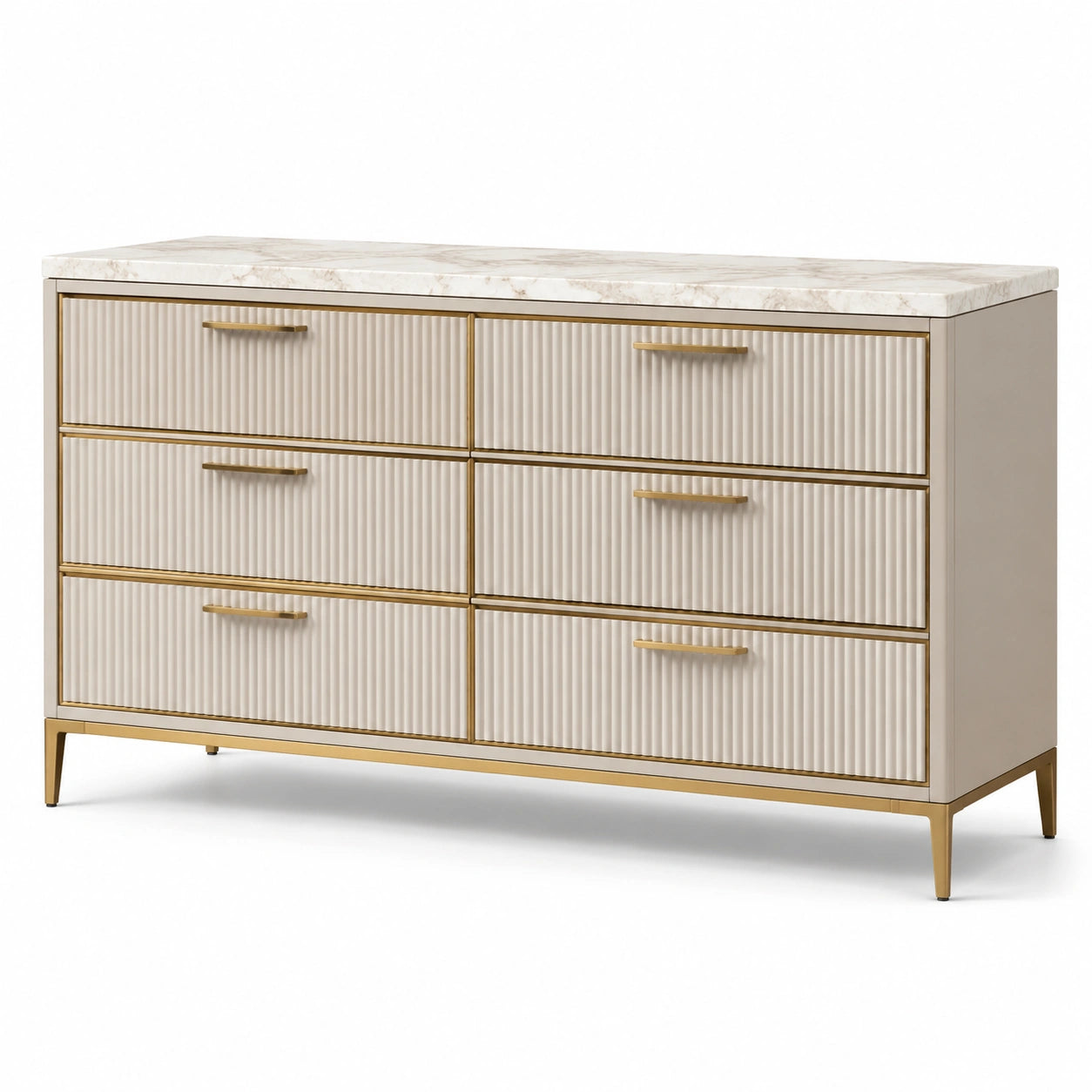 Commode en bois avec plateau en marbre beige