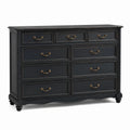 Commode en bois massif noir avec 9 tiroirs en laiton