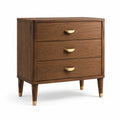 Commode en bois de noyer avec poignées en laiton, 3 tiroirs