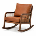 Fauteuil à bascule en bois et cuir synthétique marron