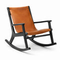 Chaise berçante en bois et cuir marron